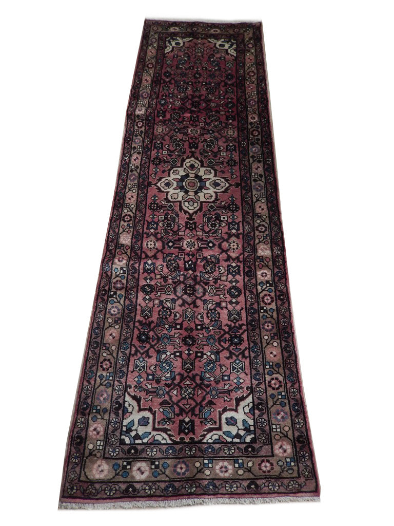 3.4 x 10.1 Red Semi-Antique Persian Herati Runner Rug 74457